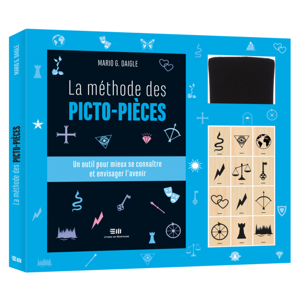 Visuel en 3D du coffret La méthode des picto-pièces, par Mario G. Daigle. Publié aux Éditions de Mortagne.