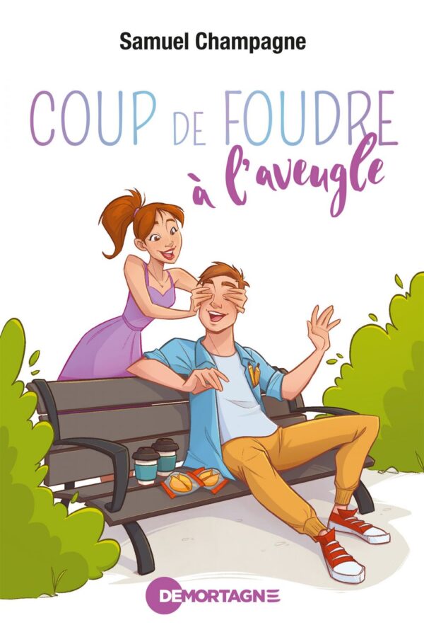 Couverture : Coup de foudre à l'aveugle, par Samuel Champagne. Roman de la collection Lime et citron, publié aux Éditions de Mortagne.